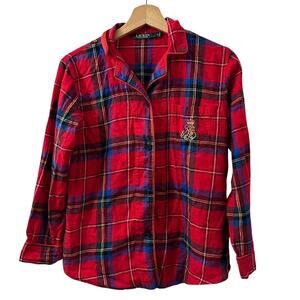 LAUREN RALPH LAUREN Plaid Button-Down Pajama Shirt $42 SIZE EXTRA SMALL Classic